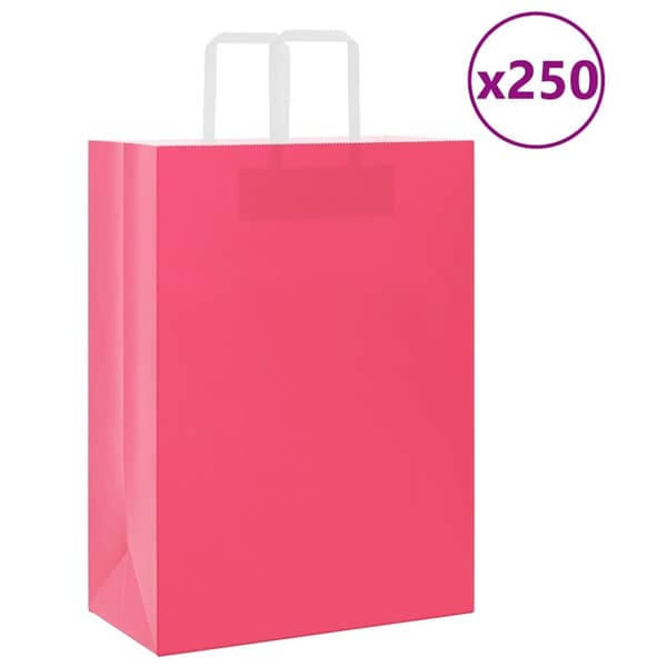 Kraftpapperspåsar 250 st med handtag rosa 32x17x44 cm