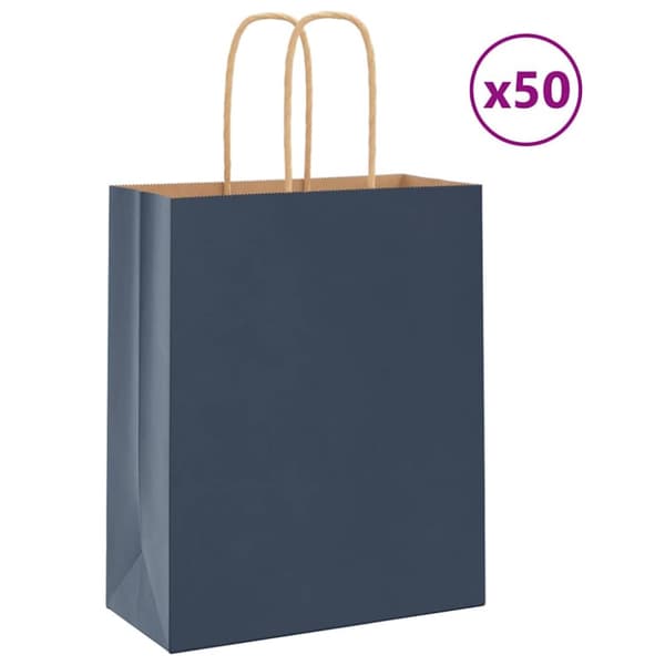 Kraftpapperspåsar 50 st med handtag blå 18x8x22 cm