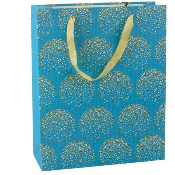 Presentpåse Lean Elegant presentpåse med gyllene stjärnor Blå 32 x 26 x 12 cm