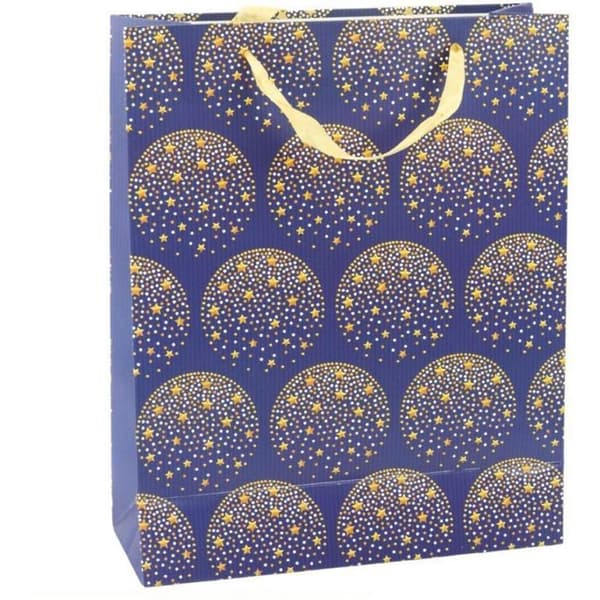 Presentpåse Lean Elegant gåvopåse Gula stjärnor Mörkblå 32 x 26 x 12 cm