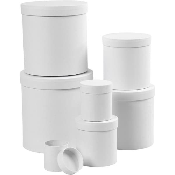 Runda Vita Askar - Set med 7 höga boxar - Från 7 cm