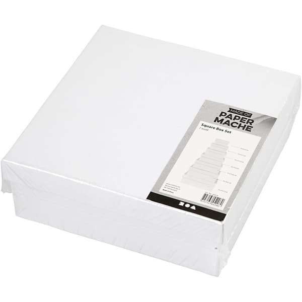 Kvadratiska Pappaskar - Mått: 9-21 cm - 7 st Vita