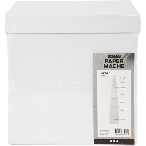 Askar - Fyrkantiga -  H: 7,5 - 23 cm - Vit - 7 st