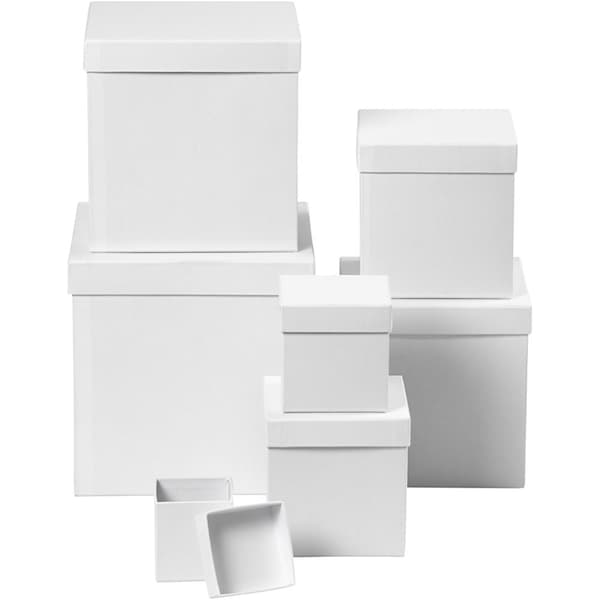 Askar - Fyrkantiga -  H: 7,5 - 23 cm - Vit - 7 st