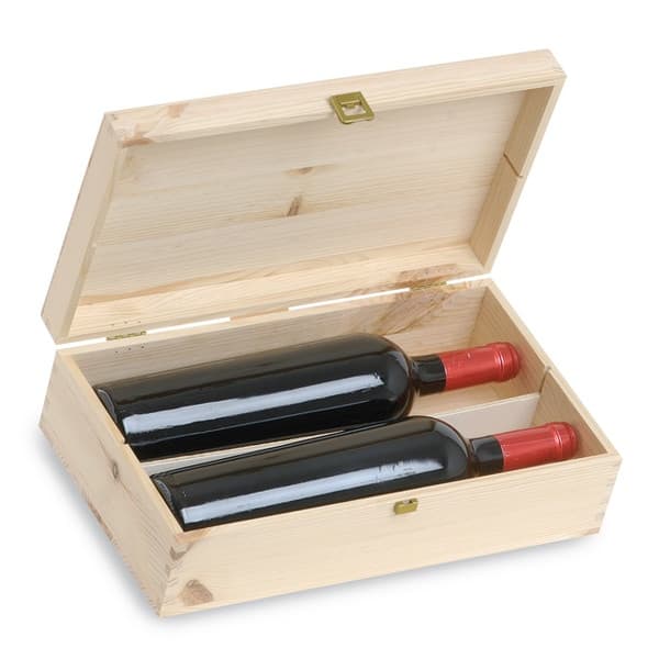 Presentask i trä för två flaskor.