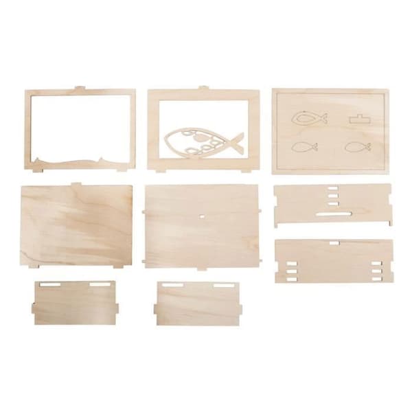 Presentask i trä - FSCMixCred - 3D Fisk - 11,5x8,5x5cm - 13-delars kit - Naturlig