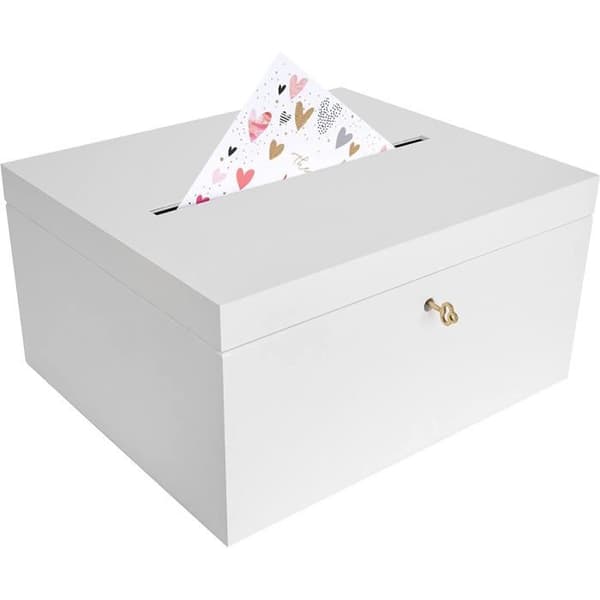 Creative Deco Trälåda Kuvert Vita | 29 x 25 x 15 cm | med lock och nyckel | Bröllopsurna | Minneslåda bokstäver