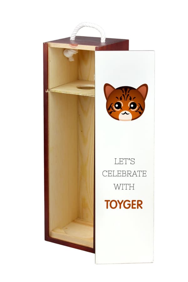 Toyger cat - viinilaatikko grafiikalla ja Art-Dog -brändin merkinnällä