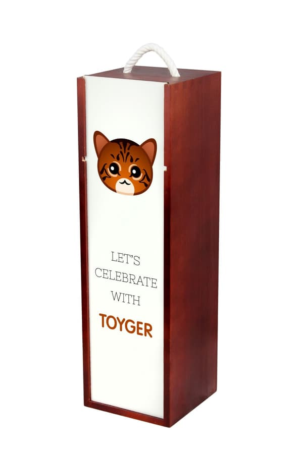 Toyger cat - viinilaatikko grafiikalla ja Art-Dog -brändin merkinnällä
