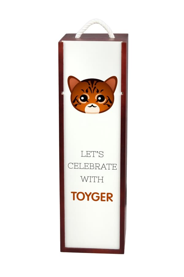 Toyger cat - viinilaatikko grafiikalla ja Art-Dog -brändin merkinnällä
