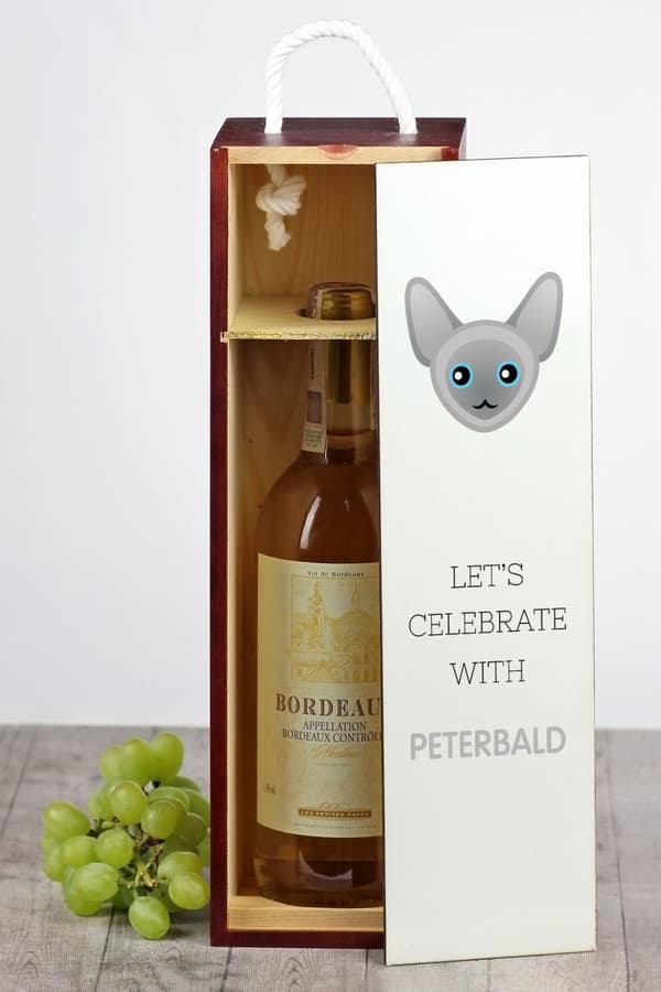 Peterbald - vinlåda med grafik och Art-Dog-märkets inskription