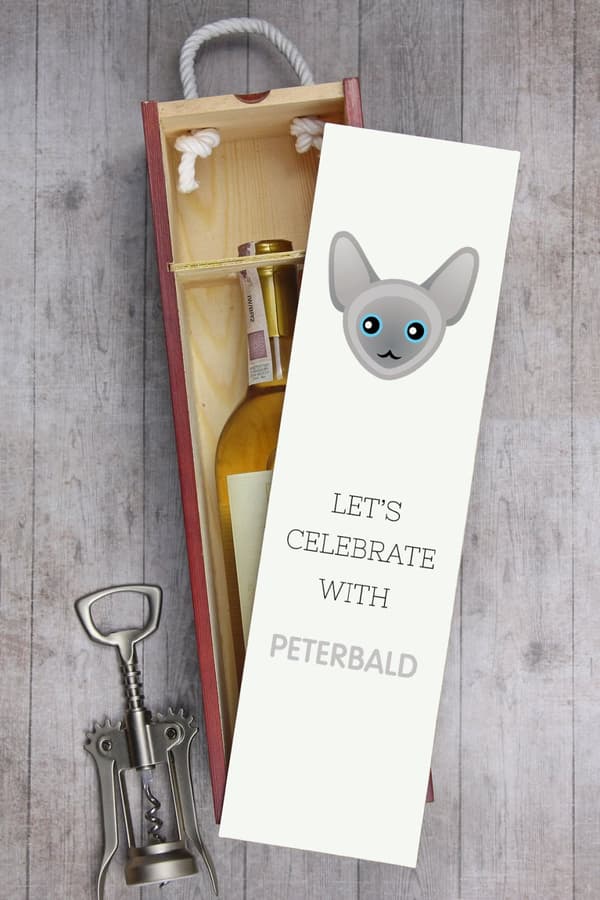 Peterbald - vinlåda med grafik och Art-Dog-märkets inskription