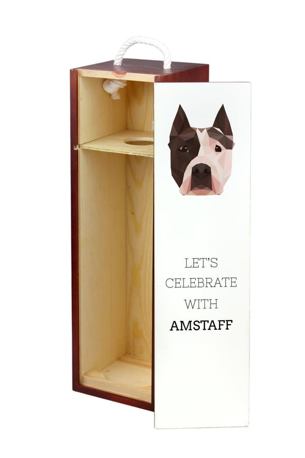Amerikkalainen staffordshiren terrieri, Amstaff, Amstaf - geometrinen laatikko valokuvalla ja kirjoituksella Art-Dog