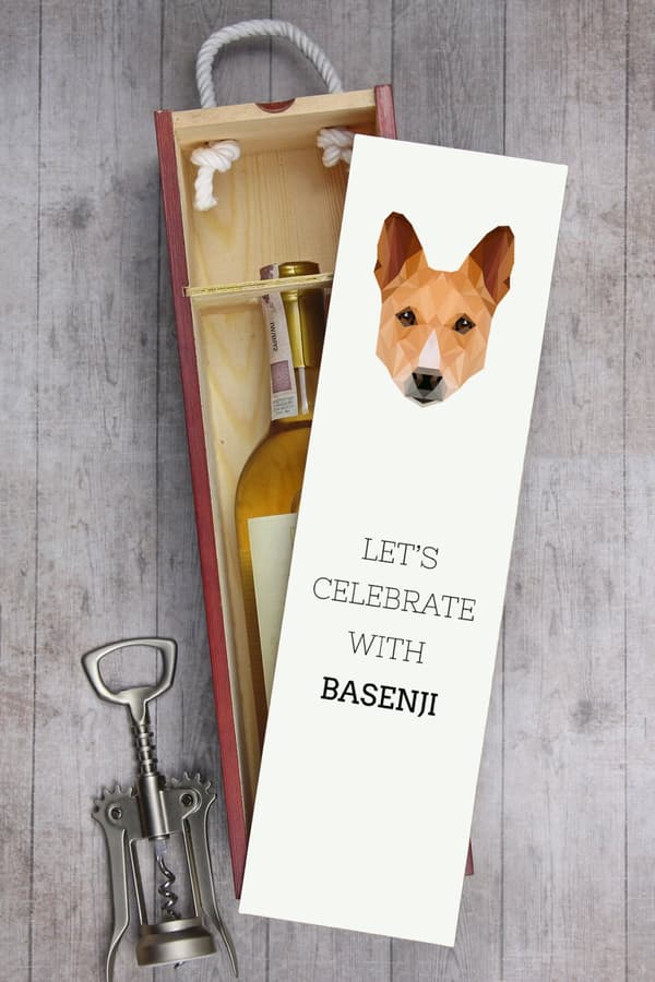 Basenji, Basenji, Kongon koira - geometrinen laatikko, jossa on valokuva ja kirjoitus viinille Art-Dogilta