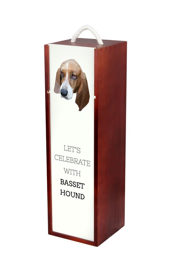 Basset Hound - en geometrisk æske med et foto og en inskription til Art-Dog vin