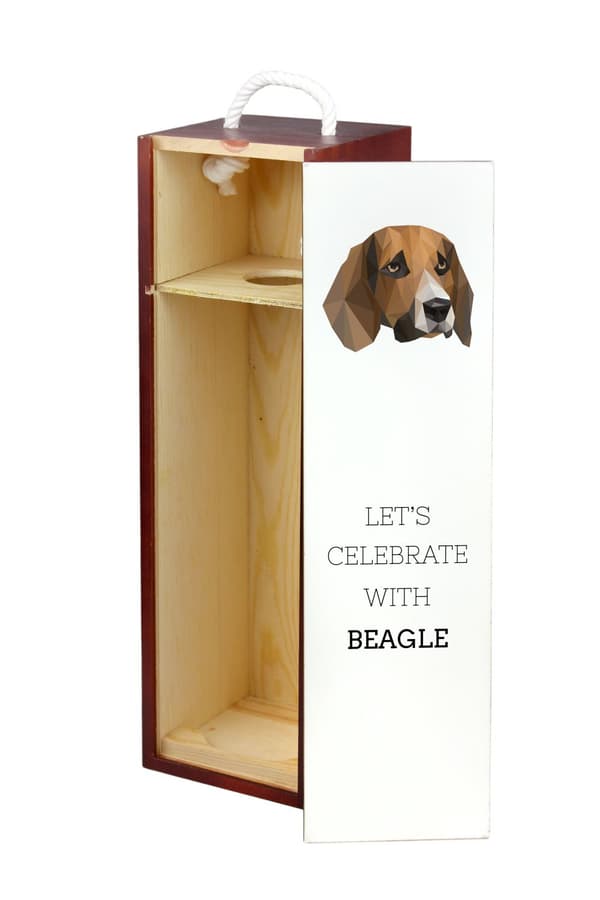 Beagle - geometrinen laatikko, jossa on valokuva ja kirjoitus Art-Dog -viinille
