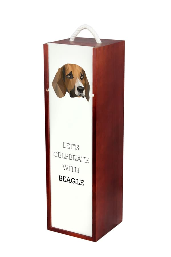 Beagle - geometrinen laatikko, jossa on valokuva ja kirjoitus Art-Dog -viinille