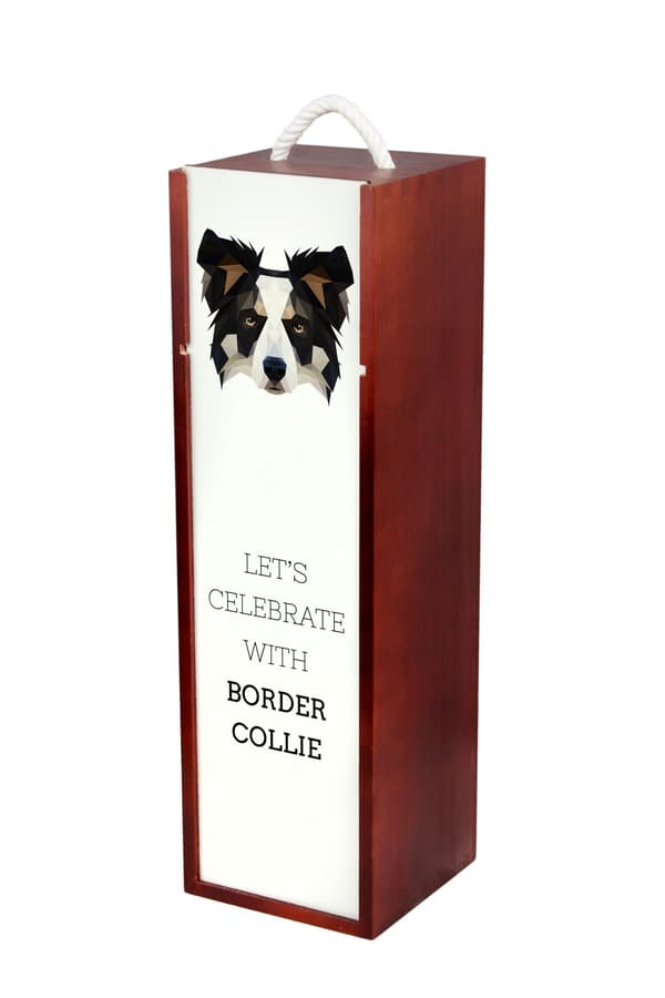 Border Collie - en geometrisk æske med et foto og en inskription til Art-Dog vin