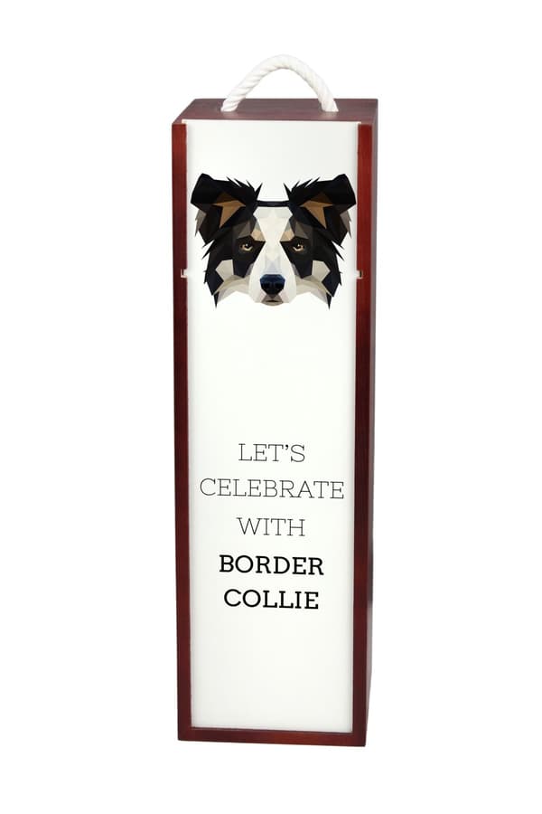 Border Collie - en geometrisk æske med et foto og en inskription til Art-Dog vin