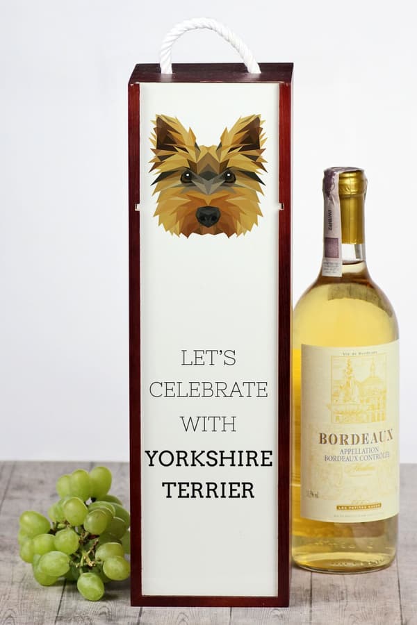 Yorkshire Terrier, York, York, Yorkie - geometrisk låda med ett foto och inskription för vin av Art-Dog
