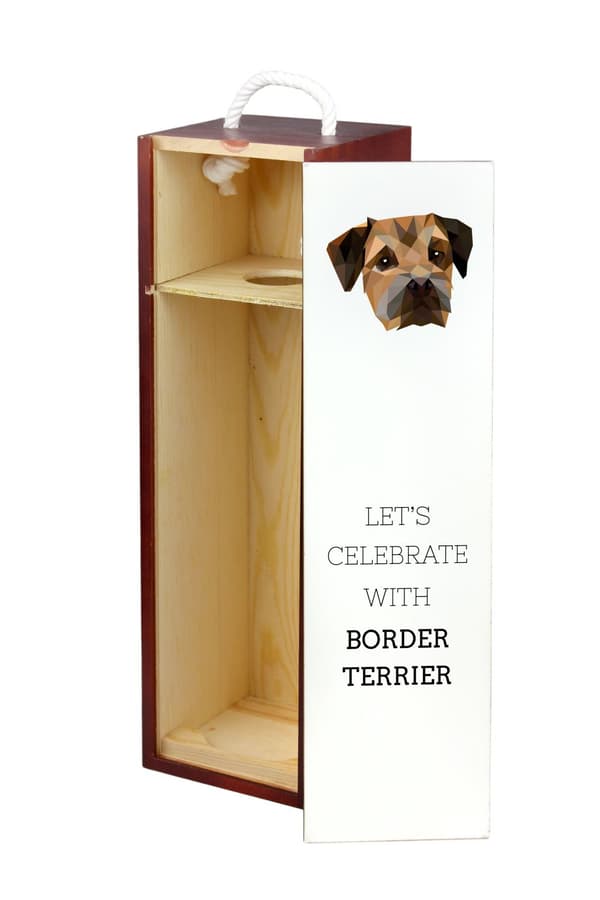 Borderterrieri - geometrinen laatikko, jossa on valokuva ja kirjoitus Art-Dog -viinille