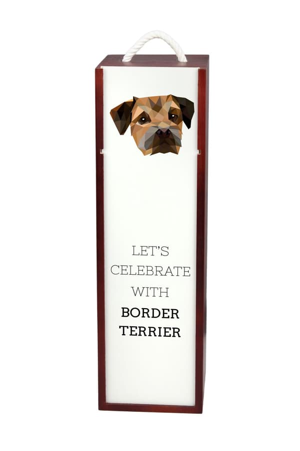 Borderterrieri - geometrinen laatikko, jossa on valokuva ja kirjoitus Art-Dog -viinille