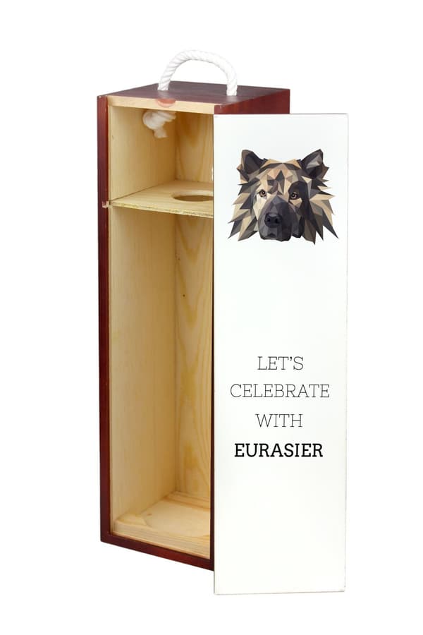 Eurasier, Eurasian - en geometrisk kasse med et foto og en inskription til Art-Dog vin