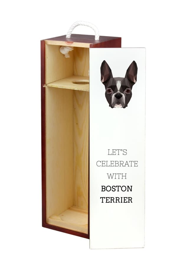 Boston Terrier, Boston Bull Terrier - en geometrisk låda med ett foto och en inskription för Art-Dog vin