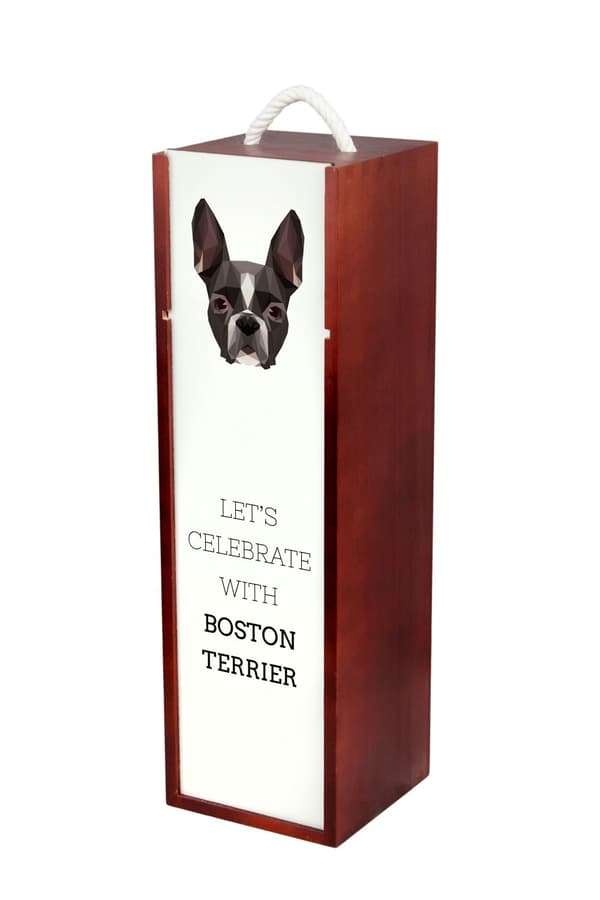 Boston Terrier, Boston Bull Terrier - en geometrisk låda med ett foto och en inskription för Art-Dog vin