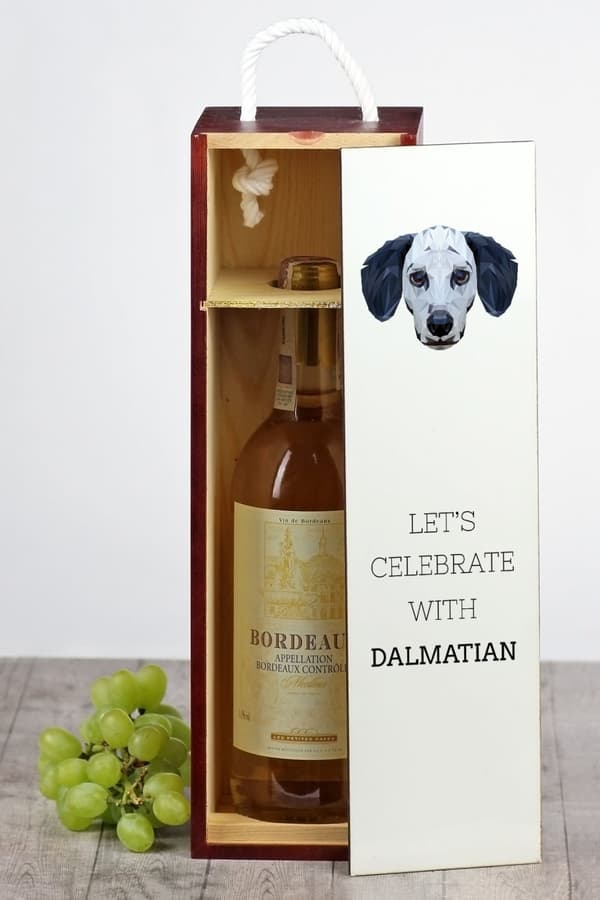 Dalmatian, Dalmatian Pointer - en geometrisk låda med ett foto och en inskription för Art-Dog-vin