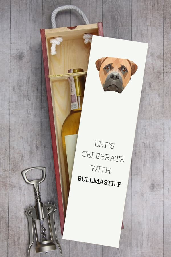 Bullmastiff, Bulmastiff - en geometrisk kasse med et foto og en inskription til Art-Dog vin