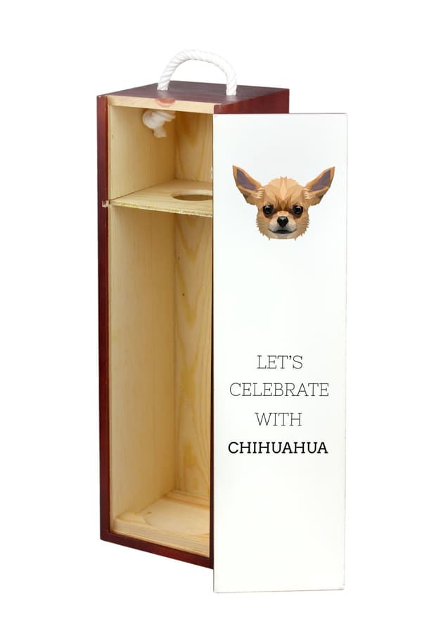 Korthåret Chihuahua - en geometrisk æske med et foto og en inskription til Art-Dog vin