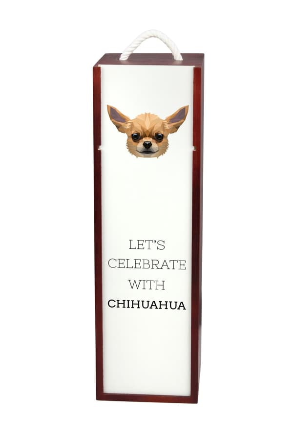 Korthåret Chihuahua - en geometrisk æske med et foto og en inskription til Art-Dog vin