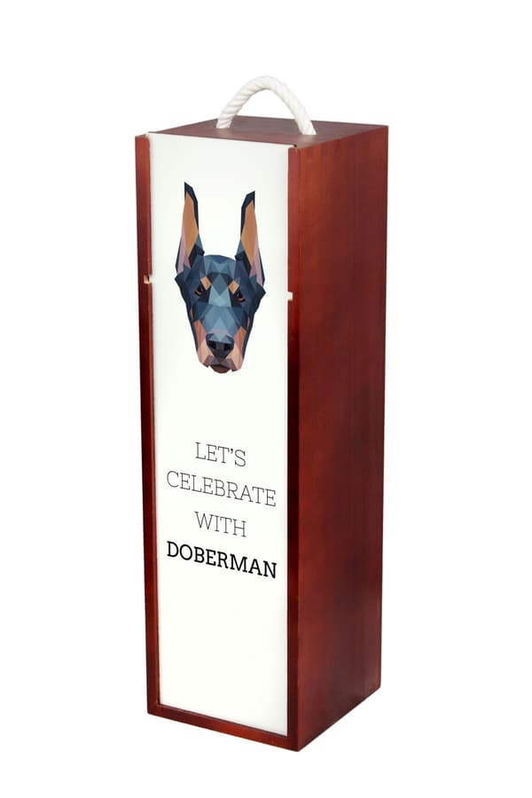 Doberman, Dobermann I - geometrinen laatikko, jossa on valokuva ja kirjoitus Art-Dog -viinille