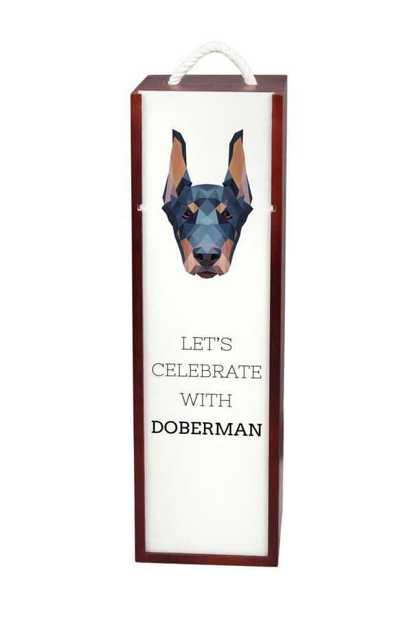 Doberman, Dobermann I - geometrinen laatikko, jossa on valokuva ja kirjoitus Art-Dog -viinille