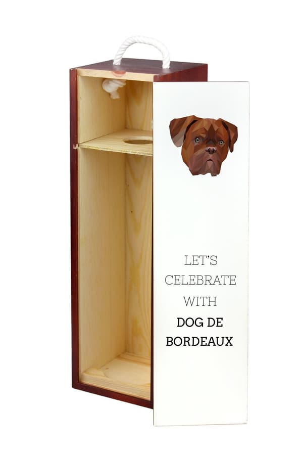 Bordeaux Dog, Dogue de Bordeaux, French Mastiff - en geometrisk kasse med et foto og en inskription til Art-Dog vin