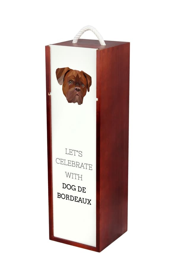 Bordeaux Dog, Dogue de Bordeaux, French Mastiff - en geometrisk kasse med et foto og en inskription til Art-Dog vin