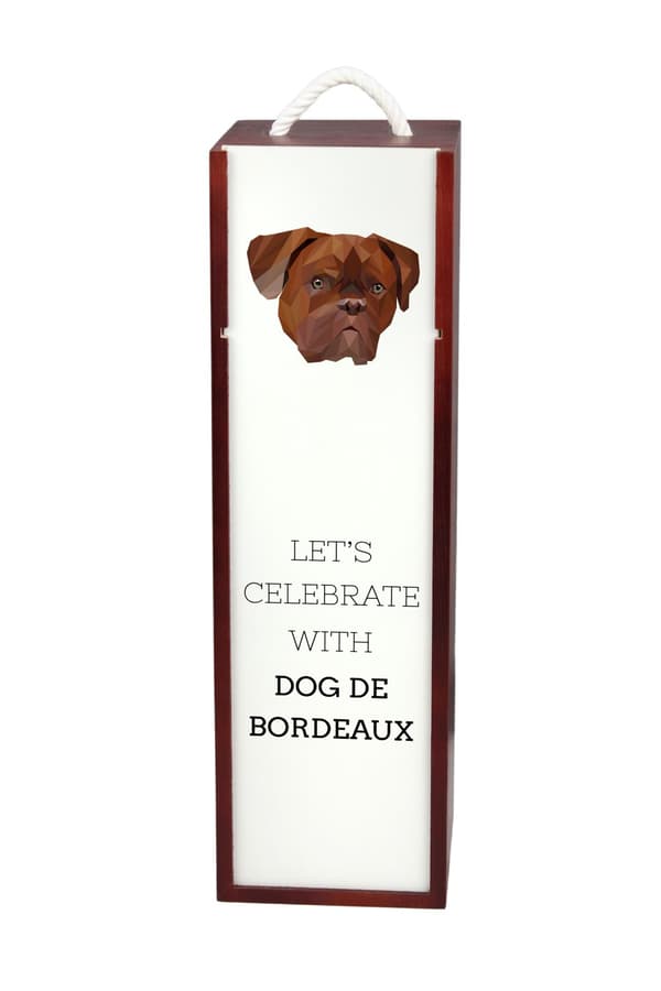 Bordeaux Dog, Dogue de Bordeaux, French Mastiff - en geometrisk kasse med et foto og en inskription til Art-Dog vin