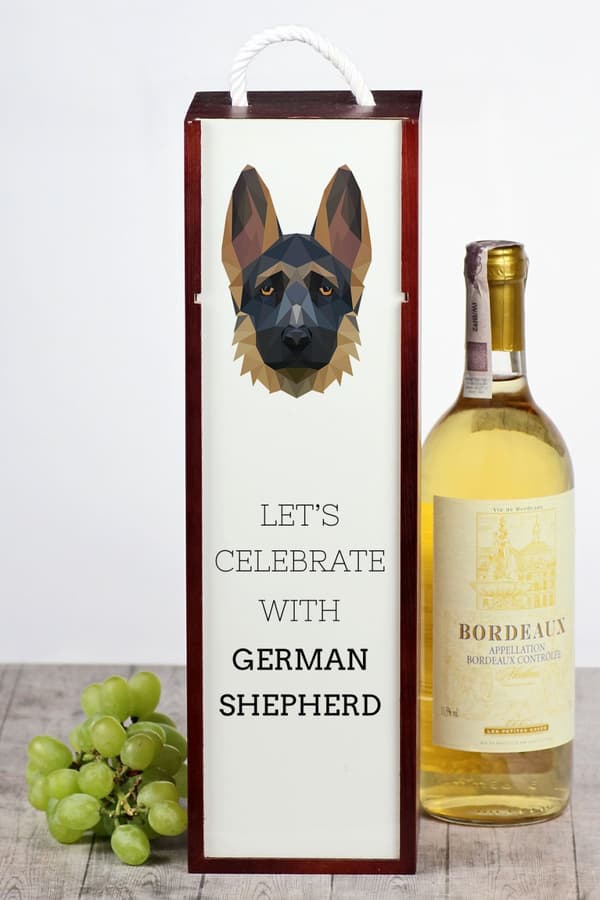 Schæferhund, Alsace I - geometrisk æske med foto og inskription for vin af Art-Dog