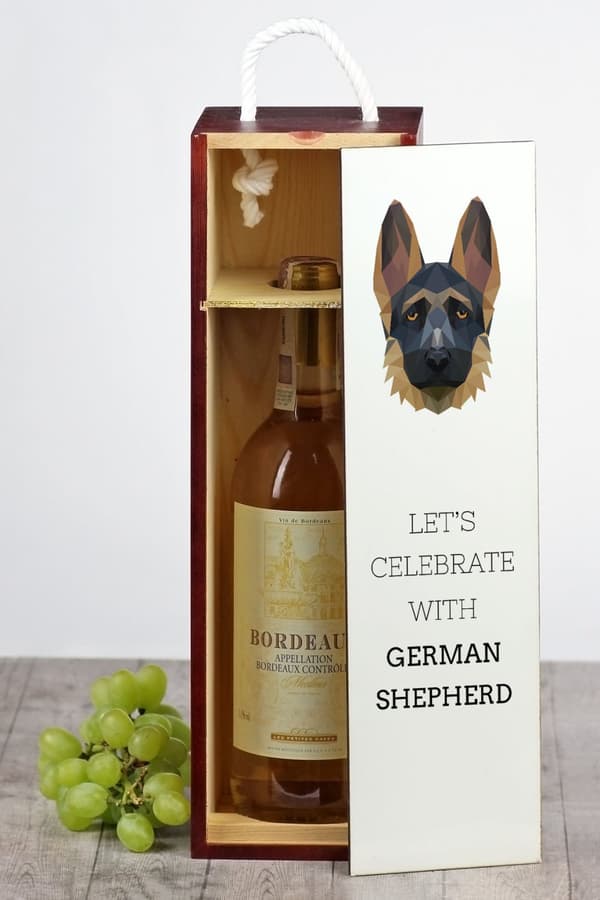 Schæferhund, Alsace I - geometrisk æske med foto og inskription for vin af Art-Dog