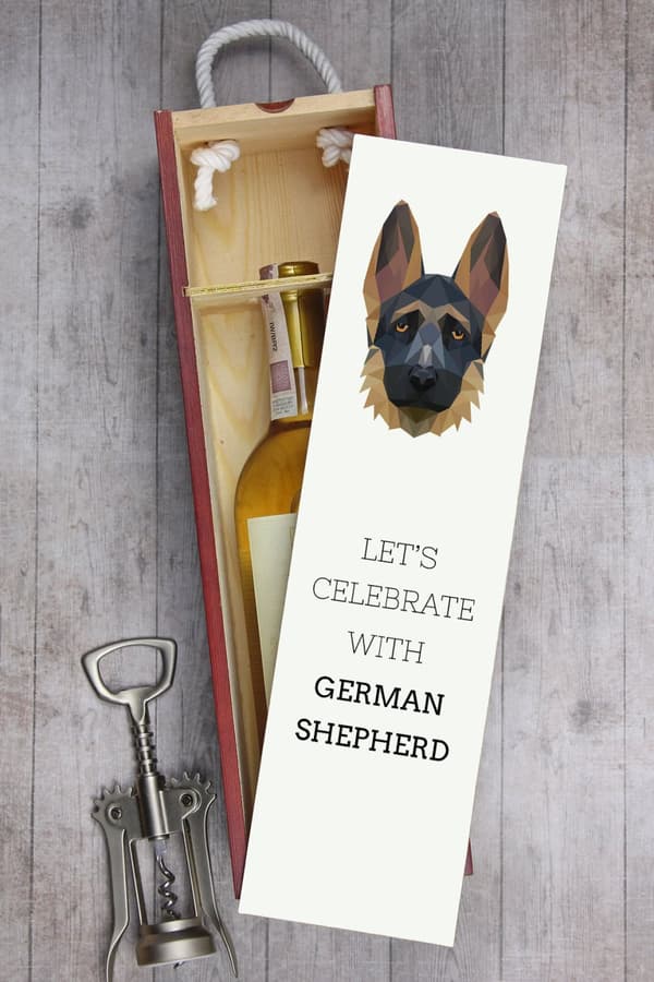 Schæferhund, Alsace I - geometrisk æske med foto og inskription for vin af Art-Dog