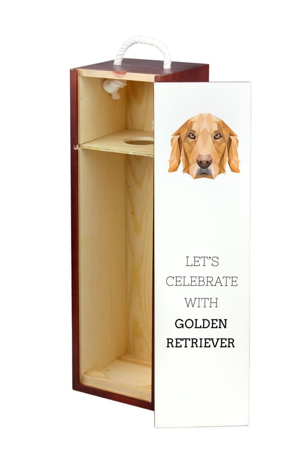 Golden Retriever - en geometrisk låda med ett foto och en inskription för Art-Dog-vin
