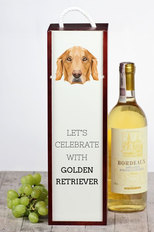 Golden Retriever - en geometrisk låda med ett foto och en inskription för Art-Dog-vin