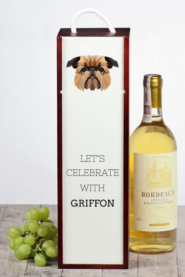 Bryssel Griffon, Griffon bruxellois - en geometrisk låda med ett foto och en inskription för vin av Art-Dog