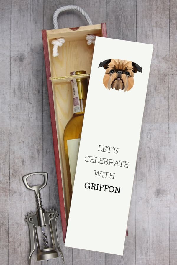 Bryssel Griffon, Griffon bruxellois - en geometrisk låda med ett foto och en inskription för vin av Art-Dog