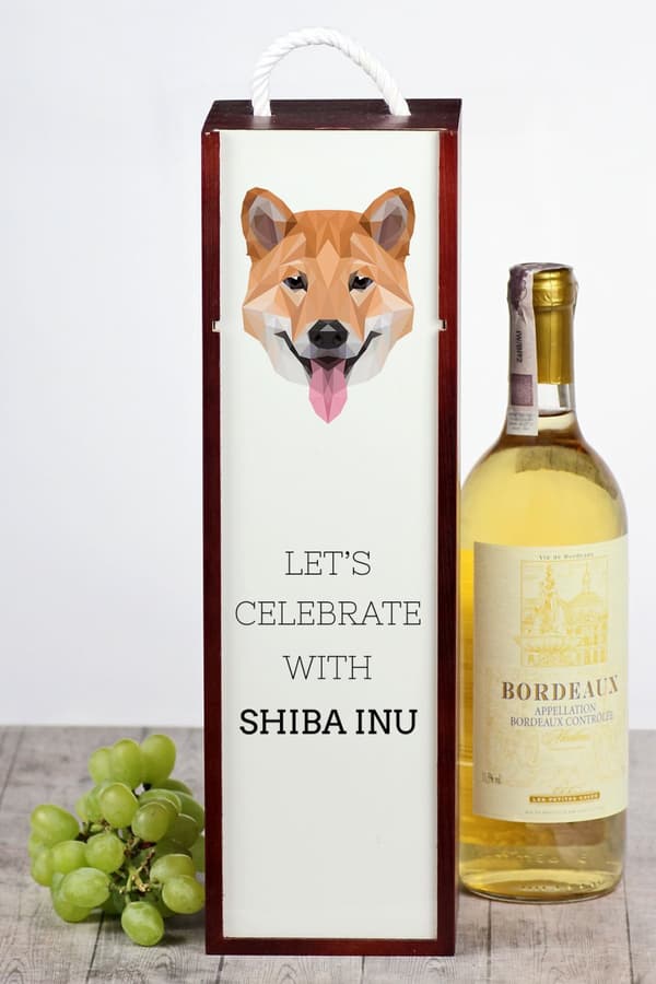 Shiba Inu - en geometrisk låda med ett foto och en inskription för Art-Dog-vin