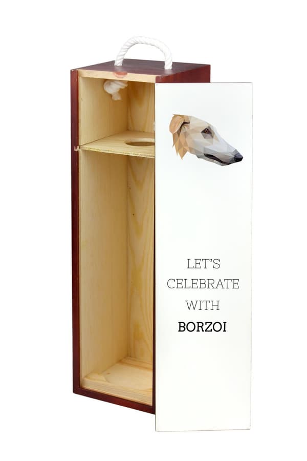 Ryska Borzoi, Borzoi, Barzoi - en geometrisk låda med ett foto och en inskription för Art-Dog-vin