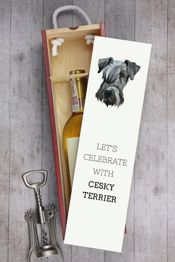 Czech Terrier, Cesky Terrier - geometrisk låda med ett foto och inskription för vin av Art-Dog