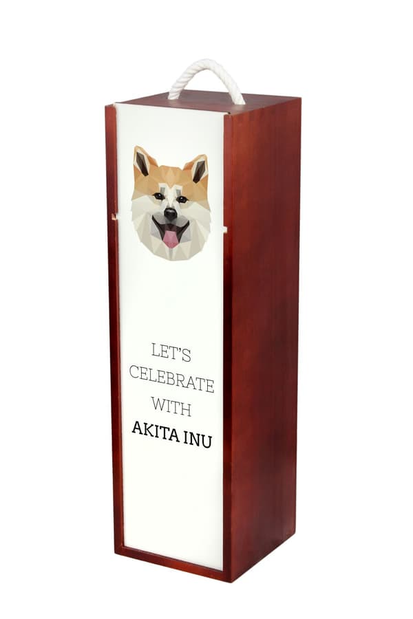 Akita, Akita Inu - en geometrisk låda med ett foto och en inskription för Art-Dog-vin