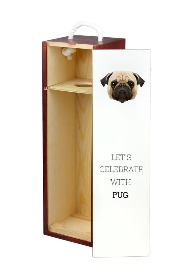 Pug, Pug, Carlin - en geometrisk låda med ett foto och en inskription för Art-Dog vin